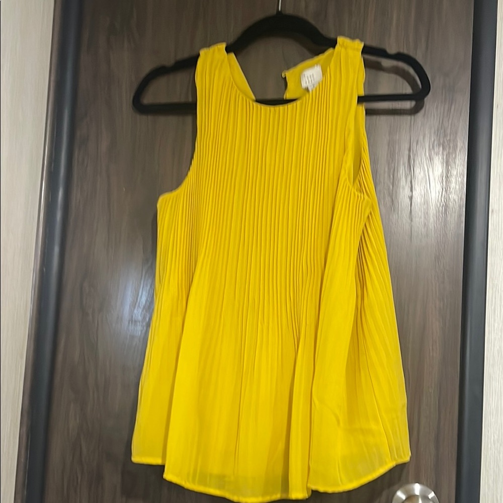 A New Day Yellow Pleated Sleeveless Tank Top